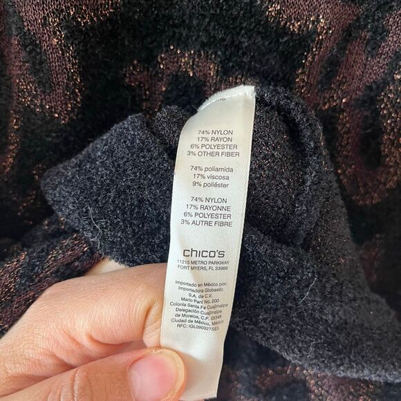 Chicos Black Brocade Crewneck Pullover sweater Chicos size 2  US Large - Picture 6 of 7